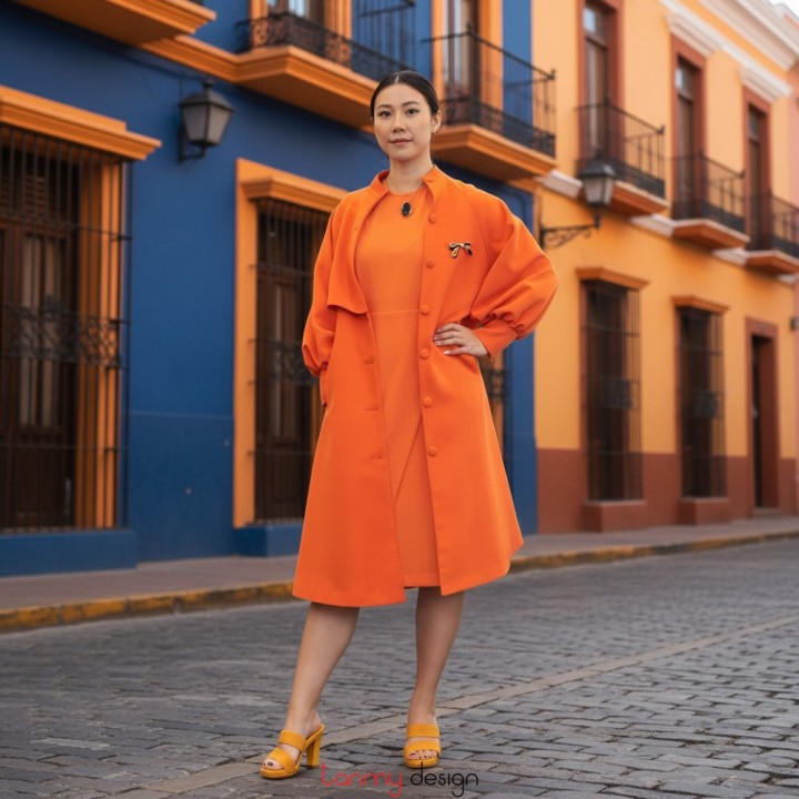 Orange puff sleeve jacket